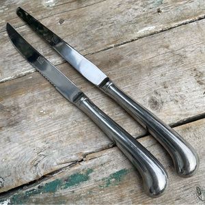 Vintage Estia silver stainless serrated carving & Wedding cake knife set